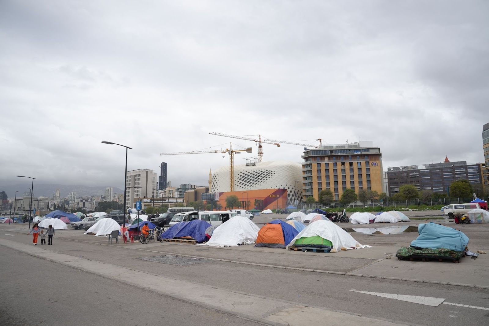 Displaced communities take refuge in tents in Central Beirut. Photo by Adeeb Farhat.